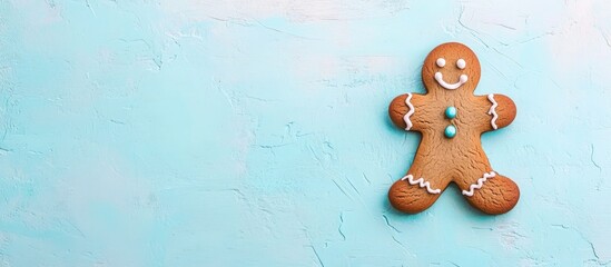 Aufkleber - Gingerbread man and Christmas tree on light blue background festive holiday decoration in vertical layout