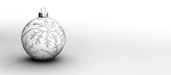 Poster - Elegant silver Christmas ornament with intricate patterns on a minimalist white background for festive seasonal decorations and celebrations.