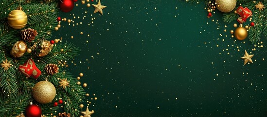 Poster - Elegant Christmas background with festive tree decorations and ornaments in rich green tones perfect for winter holiday themes