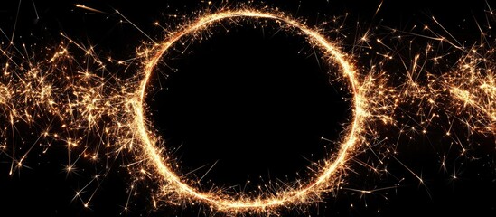 Poster - Sparkling circle of golden sparklers glowing against a black background creating a festive and enchanting atmosphere for celebrations.