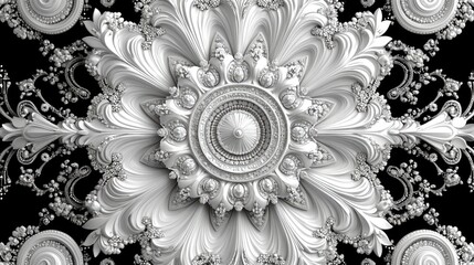 Poster - Intricate monochrome kaleidoscope design featuring ornate floral and geometric patterns for artistic and creative applications