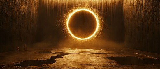 Poster - Fireworks exploding within a luminous circular framework against a dark atmospheric backdrop creating a stunning visual spectacle