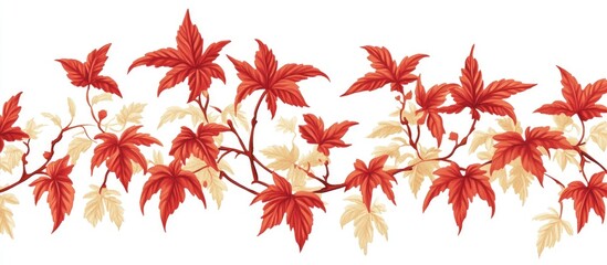 Poster - Vibrant red maple leaves in a decorative arrangement showcasing autumn colors against a clean white backdrop for nature-themed designs