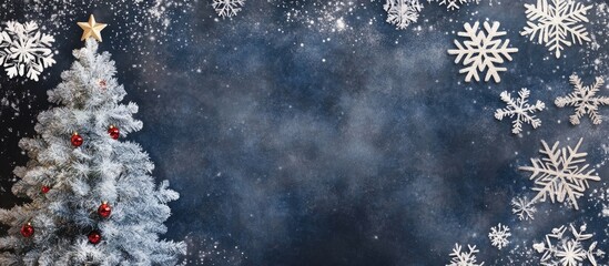 Poster - Festive chalkboard backdrop featuring a Christmas fir tree and snowflakes perfect for winter celebrations and holiday-themed designs.