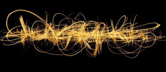 Fototapete - Golden shimmering lines on black background creating an abstract artistic representation of dynamic movement and energy