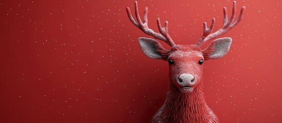 Aufkleber - Minimalist Christmas reindeer head with festive baubles on a vibrant red background creating a modern winter holiday atmosphere