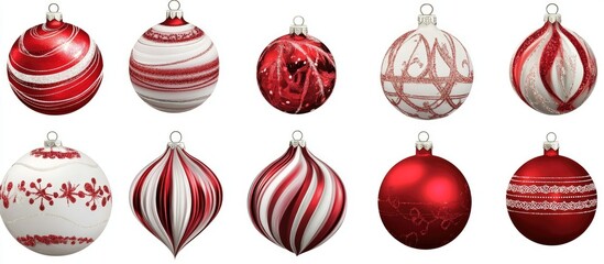 Poster - Festive red and white Christmas ornaments collection for holiday decorations and seasonal celebrations