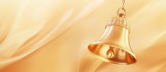 Poster - Golden Christmas bell ornament with a soft golden background ideal for holiday-themed designs and text placement.