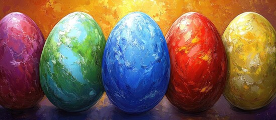 Aufkleber - Colorful Easter Eggs Displayed on a Vibrant Background Celebrating the Joy of Spring and Festivity in Traditional Holiday Decor