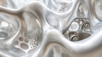 Aufkleber - Abstract closeup of a white metallic surface featuring intricate textures and organic shapes with hollowed areas and smooth contours.