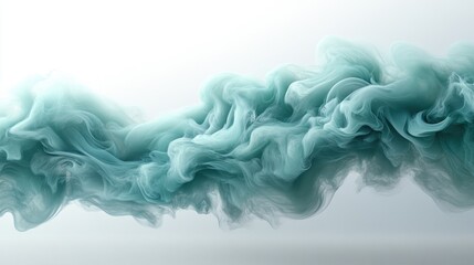 Poster - Abstract swirling smoke patterns in soft green hues creating an ethereal visual effect against a minimalistic white background.