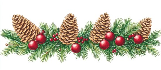 Poster - Christmas wreath with pine cones and red baubles celebrating festive holiday decor and seasonal spirit