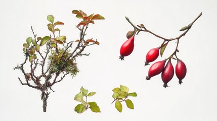 Poster - Christmas botanical composition featuring fir branches moss and rose hips on a transparent background for festive design concepts