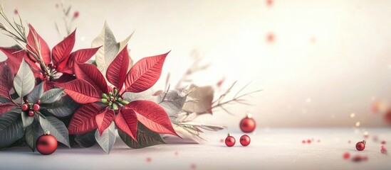 Aufkleber - Elegant Christmas floral arrangement with poinsettias and ornaments on a soft background creating a festive atmosphere