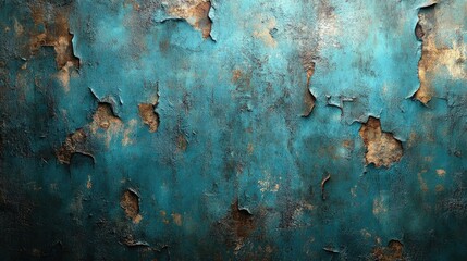 Poster - Rustic blue textured metal surface with peeling paint and grunge details for backgrounds and industrial design elements.