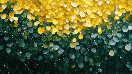 Fototapete - Vibrant abstract background with yellow and green circular shapes creating a dreamy bokeh effect with water droplets.