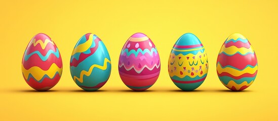 Aufkleber - Colorful Easter eggs displayed in a row on a vibrant yellow background symbolizing spring and festive celebrations