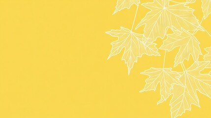 Poster - Bright yellow background featuring a delicate line art design of autumn leaves in a seasonal backdrop, ideal for nature-themed projects, illustration, pattern, graphic design.