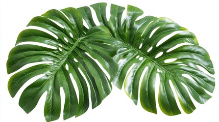 Poster - Tropical palm leaves isolated on white background perfect for design projects with detailed clipping path and vibrant green color.