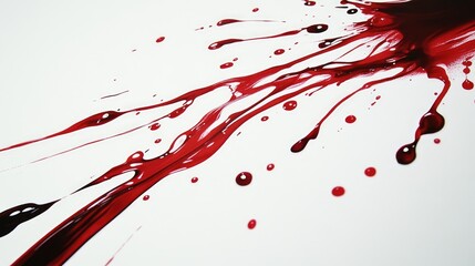 Poster - Vibrant red paint splashes on white paper with colorful water droplets creating an artistic and dynamic visual composition