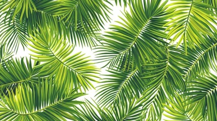 Poster - Lush green palm leaf backdrop creating a tropical and vibrant nature-inspired aesthetic for seamless designs and creative projects