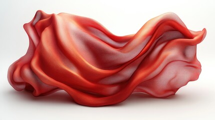 Poster - Flowing red fabric draped elegantly with soft folds and subtle light reflections on a neutral background