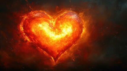 Leinwandbilder - Fiery heart illustration symbolizing love passion and creativity in a vibrant artistic composition with glowing effects on dark background