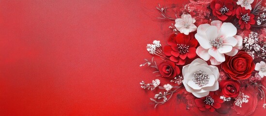 Poster - Romantic floral background in red and white for Valentine's Day wedding invitations or congratulatory messages