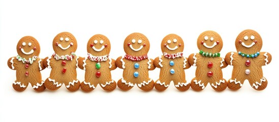 Poster - Gingerbread cookies with festive decorations arranged on a white background ideal for holiday and culinary themed projects.