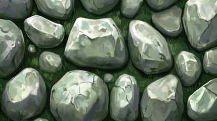 Poster - Textured stone surface with green grass for natural backgrounds or design projects in illustrations or graphic designs.