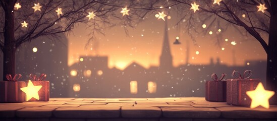 Poster - Festive background with sparkling stars and holiday gifts creating a joyful ambiance perfect for celebrations and seasonal events