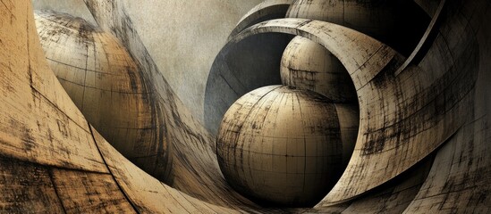 Poster - Abstract textured surfaces with spherical shapes and organic forms creating a visually striking artistic composition in warm tones.