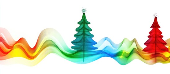 Poster - Abstract Christmas tree silhouette with colorful wave designs and holiday light decorations on a white background for festive banners