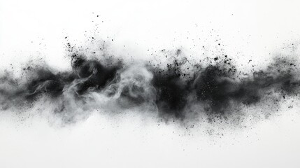 Poster - Abstract black dust cloud on white background creating a striking monochrome texture ideal for artistic and design applications.