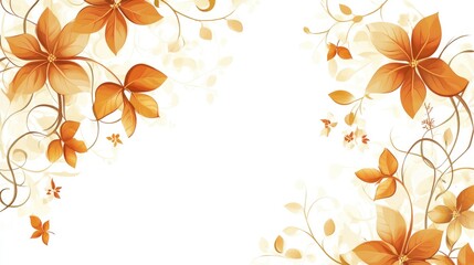Poster - Orange floral design with delicate leaves on a clean white background suitable for wallpapers, invitations, or artistic projects.