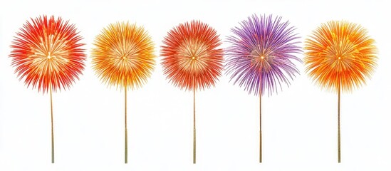 Aufkleber - Vibrant collection of five colorful fireworks showcasing modern design and engineering excellence in celebration displays