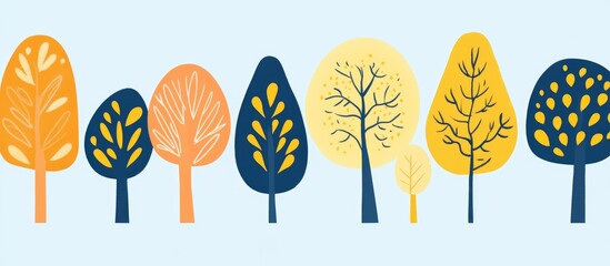Poster - Ornamental tree banner illustration in vibrant colors against a light blue backdrop ideal for nature-themed designs and visuals.