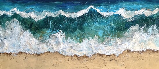Poster - Vibrant waves crashing on sandy beach with clear turquoise sea water enhancing the scenic coastal landscape