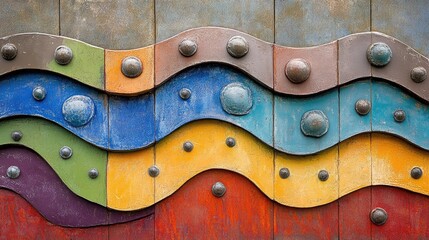Poster - Colorful cement wave art texture background with patterns and metallic accents for creative design projects