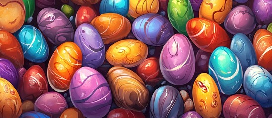 Poster - Colorful assortment of decorative chocolate eggs in vibrant hues perfect for festive celebrations and seasonal events