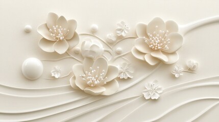 Aufkleber - Intricate white flower blossoms arranged elegantly on a textured background with delicate details, emphasizing floral artistry and sophistication, nature, decoration, elegance, design.