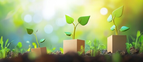 Aufkleber - Illustration of plant growth stages symbolizing progress and development in a vibrant natural setting with soft bokeh effects.