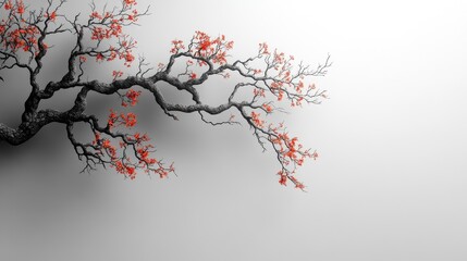 Poster - Realistic artistic tree branches with vibrant red flowers on a minimalist background ideal for adding personalized text or messages