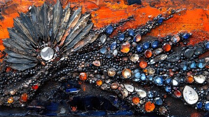 Poster - Abstract artistic depiction of sunflower seeds with vibrant colors and textures creating a dynamic visual composition