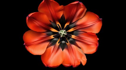 Poster - Vibrant orange tulip in full bloom showcasing intricate petal details against a black background for floral design inspiration