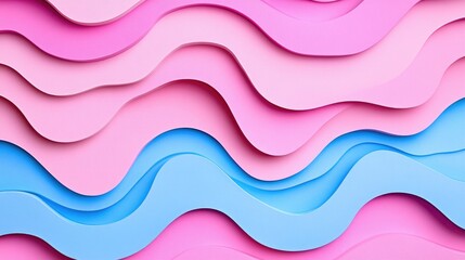 Poster - Colorful paper texture featuring layered pink and blue wavy shapes creating a modern abstract background for design projects.