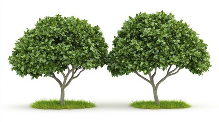 Poster - Summer green trees isolated on white background showcasing vibrant foliage ideal for nature-related projects in print and digital media.