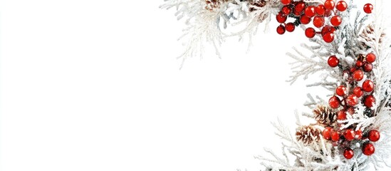 Aufkleber - Festive Christmas wreath adorned with red berries and frosted pine on a white background perfect for holiday decor themes