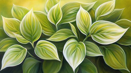 Poster - Hosta Foliage Illuminated by Golden Hour Sunlight Perfect for Nature and Gardening Themes