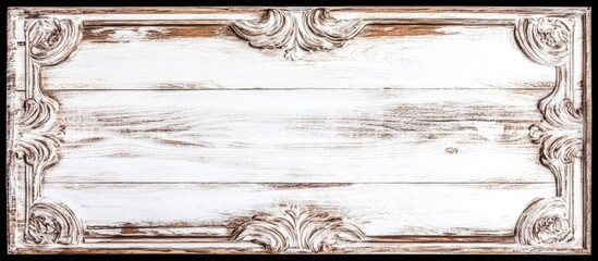 Poster - Vintage white wooden frame design with ornate edges and empty space for personalized text or imagery.